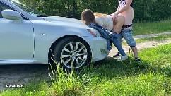 Innocent babe gets fucked outside on the cars hood